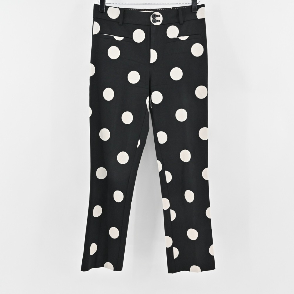 Anthropologie Essential Skinny Kick Flare Pants Womens Size 2 Black Polka Dot